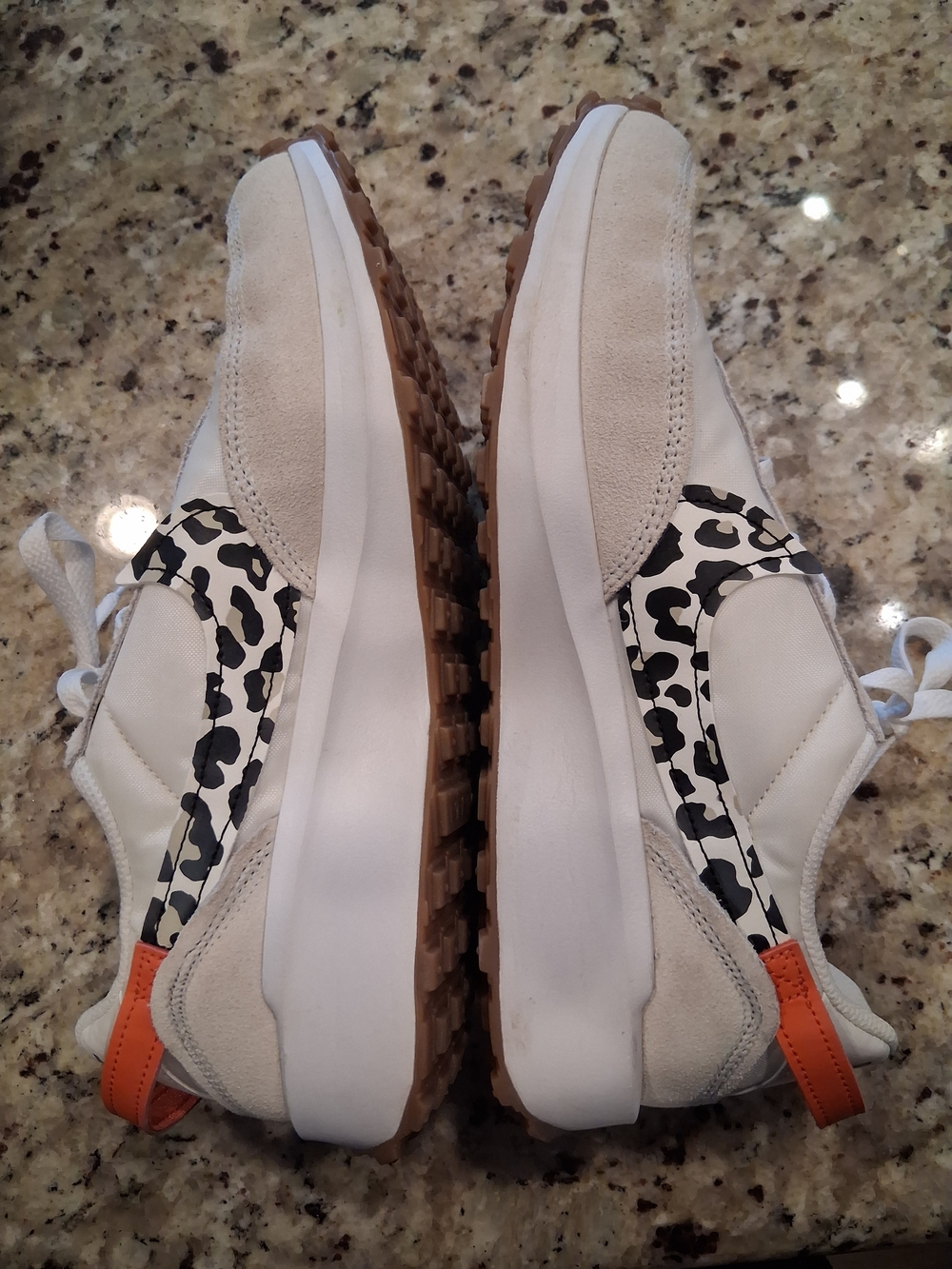 Nike Women's Waffle Debut Leopard-Print Sneakers with Orange Accent Size 9
